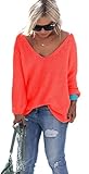 Mikos* Damen Pullover Hoodie Frühling | Sommer Sweatshirt | Warm V-Ausschnitt Lange Ärmel Casual Strickpullover Slim Mantel Top Oversize Pulli S M 36 38 (617) (Neon Orange)