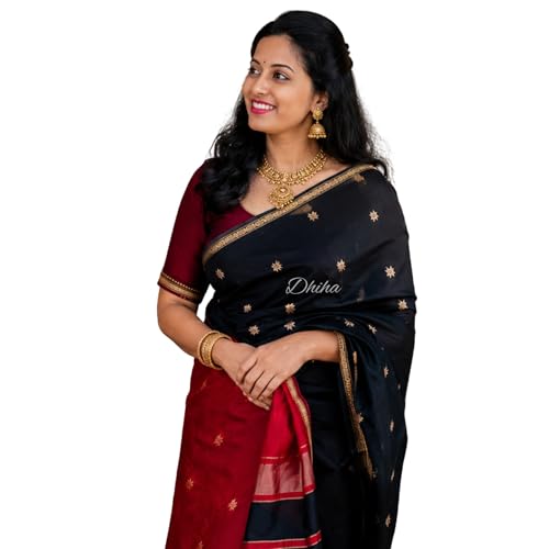 Image of Original Maheswari Cotton Silk Saree for Women | Kanjivaram Pure Silk Cotton Sari with Blouse | Zari Work | Tassels | Handloom Weave