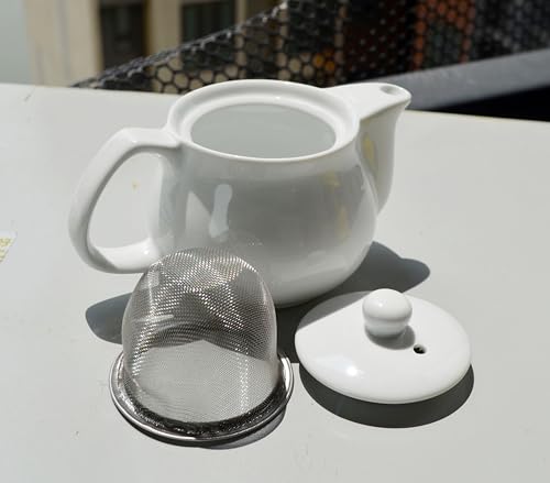Image of Porcelain Teapot, 9oz Small Tea Pot with Stainless Steel Filter Classical Chinese Tea Pots (White)