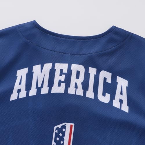 Image of 4th Of July Boys American Flag Button Up Baseball Jersey Shirt Shorts Set for 2-14 Years Kids Independence Day Outfit