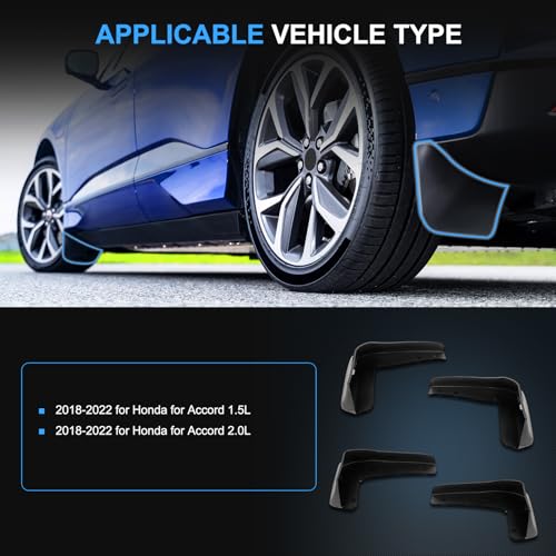 Image of ECCPP Vehicles Mudguard Splash Guards Front & Rear Set fit for 2018-2022 for Honda for Accord 1.5L 2018-2022 for Honda for Accord 2.0L Mud Flaps Set of 4 Flexible and Bendable Mud Flaps Splash