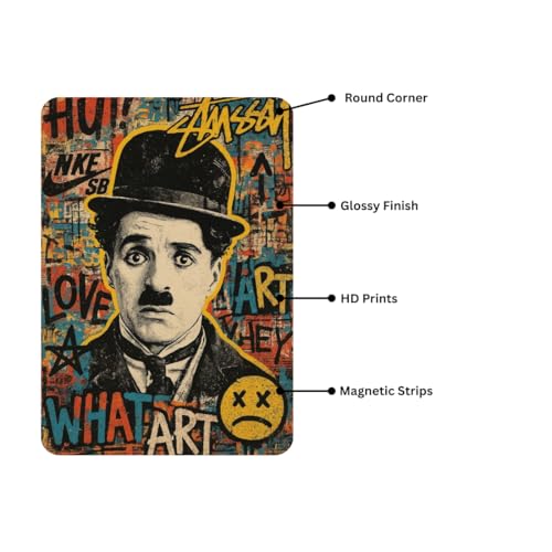 Image of Zesta Bathroom Decor Items Washroom Decor Tin Sign | Aesthetic Posters Wall Poster for Bedroom | Magnetic Cafe Decoration Items / Restaurant Decorations Items | Quirky Home Decor Bar Accent (Charlie Chaplin)