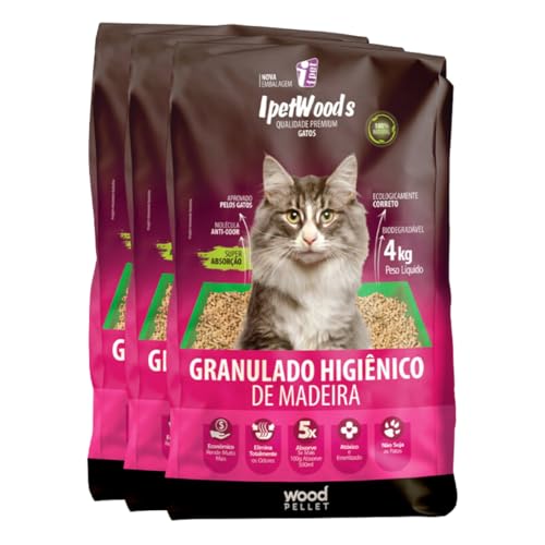 Kit Granulado Higiênico de Madeira para Gatos Ipet Woods, 12kg, Super Absorção, Biodegradável