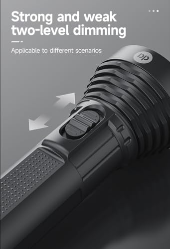 Image of Rechargeable Flashlight - 10000 Lumen High Power LED Torch, 1200M Long Beam, USB-C Charging, 10+ Hours Runtime, Camping, Hiking, Emergency, Outdoor Use (Black-DP-9005B)