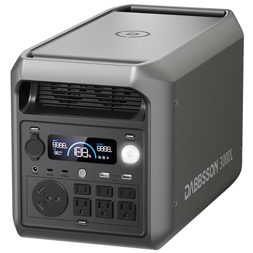 DABBSSON 3072Wh Portable Power Station, Semi-Solid LiFePO4, 3000W AC Output×6,TT-30×1 for Charging RV,P-Boost 3600W, Compact Lightweight, 1.3X Runtime,0-80% 1.5H,3000L Solar Generator for Camping/Home