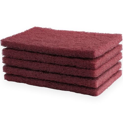 Lotsdonxia 5 Pcs Red Nylon Scouring Pads Durable Abrasive Cleaning Scourer for Kitchen Car & Industrial Use