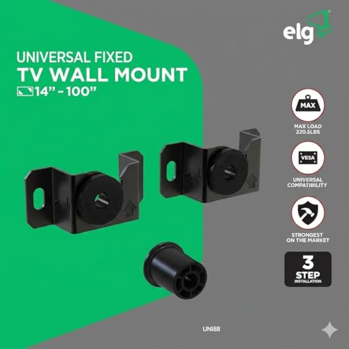 Image of ELG Universal Fixed Wall Mount for TVs 14 inch to 100 inch | Heavy Duty LED /HD /Smart Screens Wall Stand | Flat Panel Display Wall Mount | Capacity up to 100 kg, VESA Standard 75x75 to 800x400mm, Black, UNI100