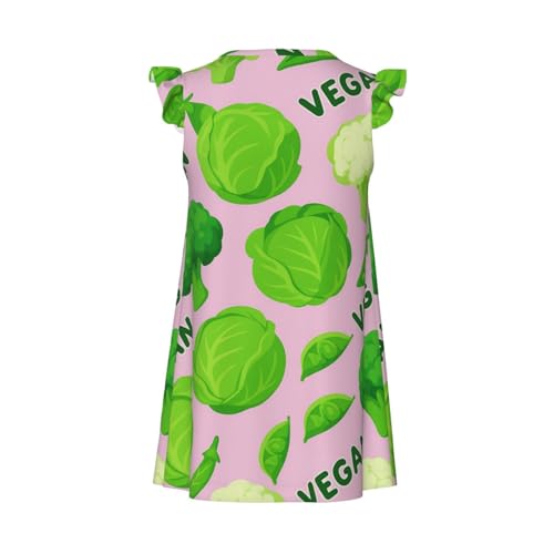 Flutter Sleeve Nightgown Pajama Gown Broccoli Vegan Green Easy Pull-On Sleepwear Nightdress2