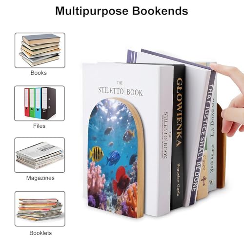 Sujetalibros de madera de océano antideslizantes de metal organizador grande para estanterías 4