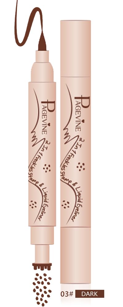 2-in-1 Freckle Pen & Eyeliner Stamp - Ultra Fine Sponge Tip, 6 Natural Spots for Realistic Sun-Kissed Faux Freckles