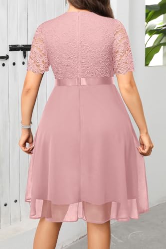 Image of Talisea Plus Size Wedding Guest Dress - Formal Cocktail Party Ruffle Elegant Tea Length Lace Chiffon V Neck Midi Dresses