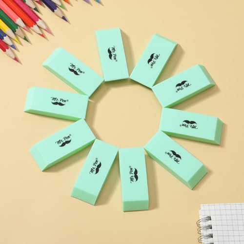 Image of Mr. Pen- Pencil Eraser, 12 Pack, Green | Large Latex Free Block Erasers for School, Office, Art Sketching, Homework, Exams, Clean Smudge-Free Correction
