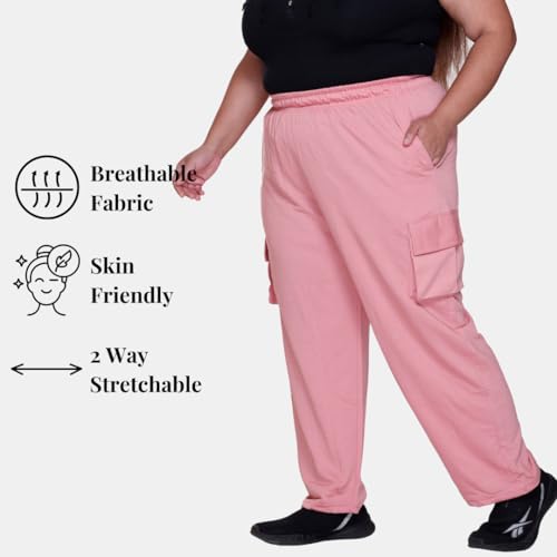 Image of White Moon Plus Size Women's 4 Pocket Cargo Joggers for Gym - Comfortable Track Pants for Women, Cotton Jogger, Ideal Track Pants for Women, Cargo Joggers for Everyday Wear (Pack of 2)