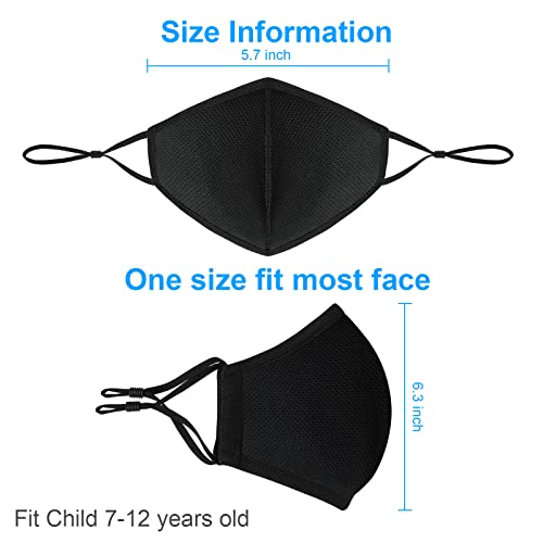 comfso 5Pack Kid Child Reusable Face Mask Breathable with Adjustable Ear Loop Cloth Washable Dust proof Mouth Protector for Boys, Girls 7-12 years old