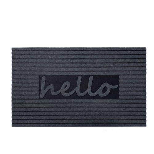 Nicoman Stripe line HELLO Doormat Eco-Friendly Rubber Scrape and Absorbent Indoor/Outdoor Door Mat, Regular (75x44cm), Grey