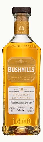 Bushmills 15 Year Old Single Malt Irish Whiskey 40% ABV 70cl | Award-Winning | Bourbon Barrel Aged & Cognac Cask | Rich Fruit & Spice Notes | Sipping & Gifts