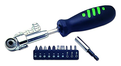Tournevis à tête orientable 3 voies Laser 2517 avec un jeu complet de 10 embouts magnétiques