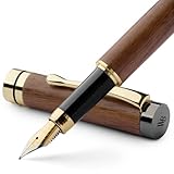Wordsworth & Black Fountain Pen Set, Luxury Bamboo Wood - Medium Nib, Gift Case; Includes 6 Ink Cartridges, Ink Refill Converter -Journaling, Calligraphy, Drawing, Smooth Writing [Brown Wood]