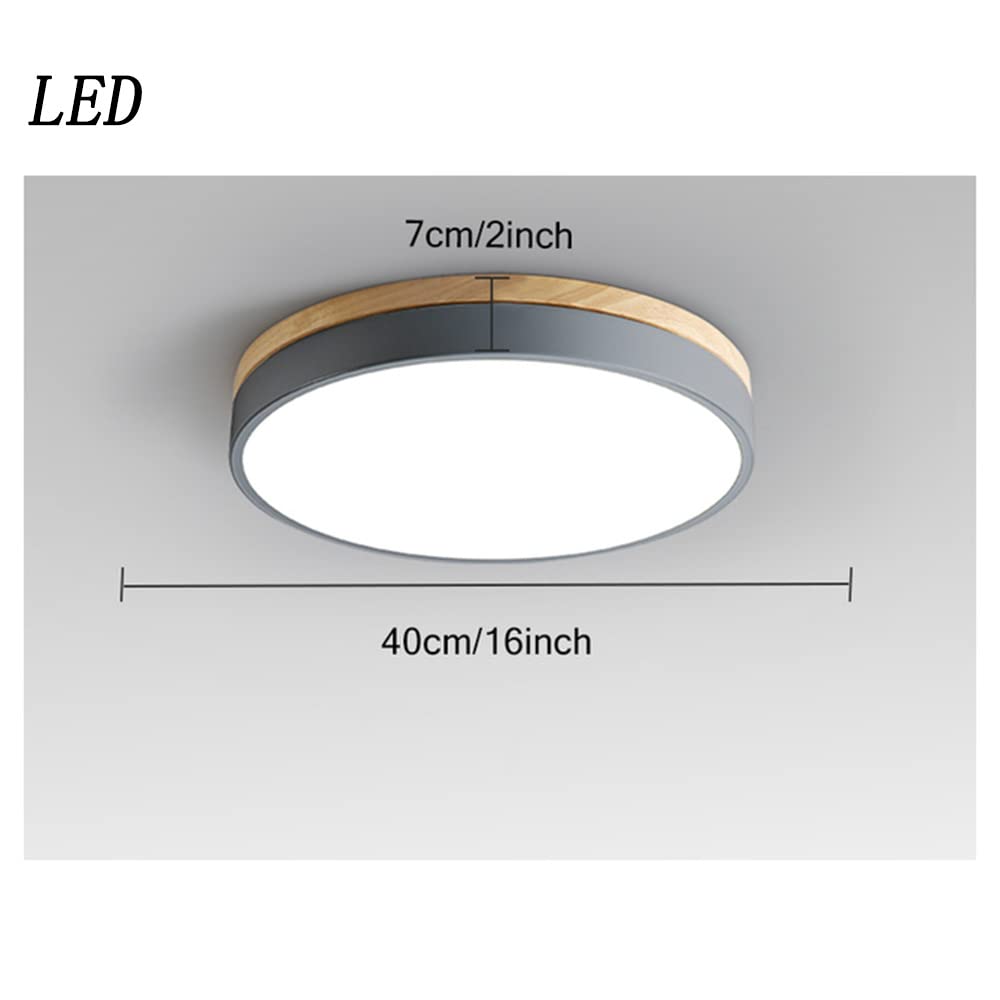 Modern Rund Deckenlampe LED Dimmbar mit Ferbedienung,aus Grau Metall und Holz,24W Led Deckenleuchte Decken-Beleuchtung für Schlafzimmer Kinderzimmer Galerie Bad 3000-6000K Licht,φ40CM