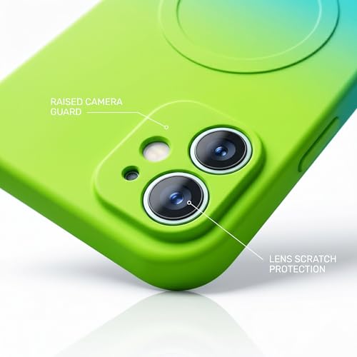 Image of amazon basics Gradient Mag-Safe Case for iPhone 11 | Soft Silicone Shockproof Cover with Camera Protection | Slim Lightweight Design | Smooth Touch & Durable - Green & Blue