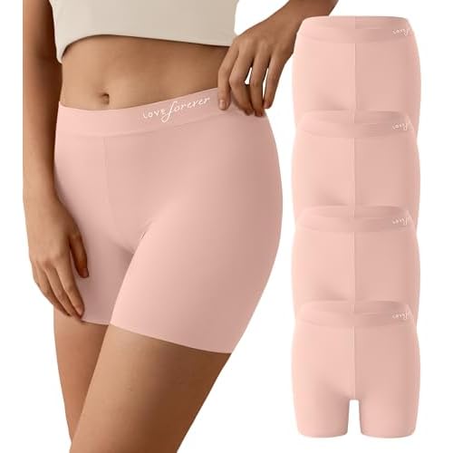 SHARICCA Womens Boxer Briefs Seamless Boy Shorts Underwear Anti Chafing Boyshorts Panties Soft Ribbed Ladies Boxers Pack 4p Soft Brown & Nude Small
