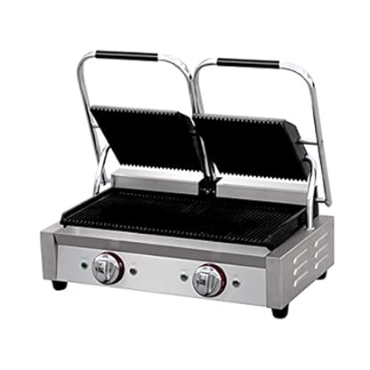 Profi Edelstahl Kontaktgrill, 2 x 2200 Watt, Temperatur von 50 bis 300 °C, Gussplattten; KG7.2L GGG