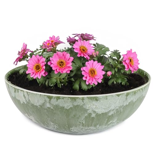 matches21 HOME & HOBBY Pflanzschale für draussen in Oliv-grün marmoriert 20 x 7,5 cm als wetterfeste Blumen-Schale