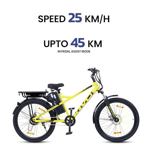 Image of Motovolt Kivo Lite Electric Cycle | 45 Km Normal Range | Removable Li-Ion 6 AH Battery (IP65) | 110 Kg Payload | 250W BLDC Motor | Disc Brakes (F&R) | Front Spring Suspension | Neon Satin