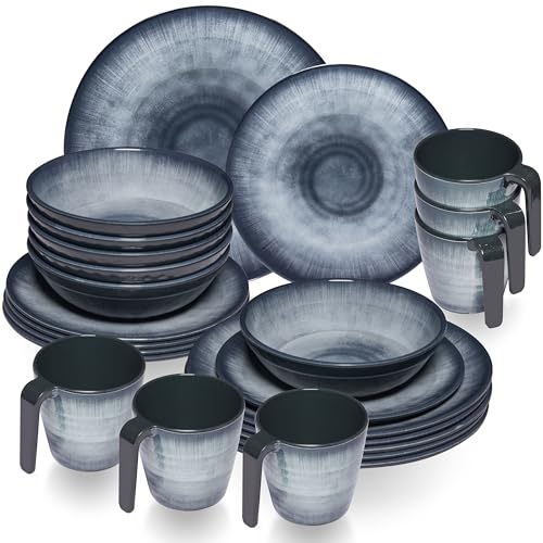 Melamin Geschirr Set Jesolo Grau für 6 Personen - 24 Teile - mit Tassen...