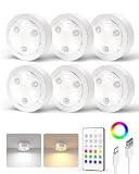 EZVALO Puck Lights with Remote,1200mAh Rechargeable Tap Light,RGB Display Lighting, Wireless Closet Light,Under Cabinet Lighs,Sitck On Lights for Halloween Decorations, Kitchen,Closet,Pantry(6 Packs)