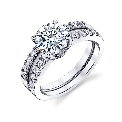 Metal Masters Co. 2.25Ct Round Moissanite 18K White Gold Over Silver Under Halo Bridal Set Wedding Engagement Ring Set2