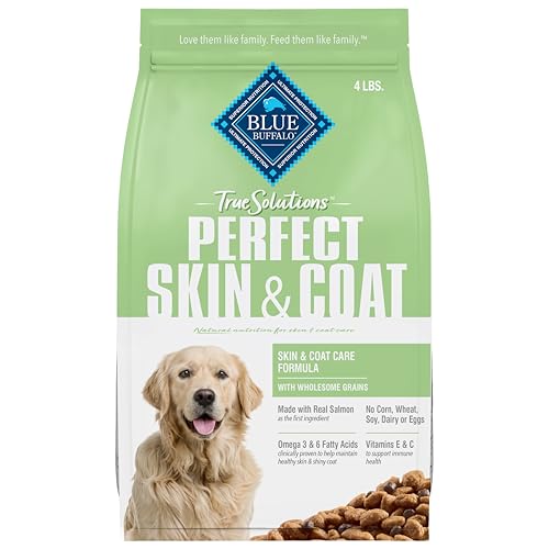 Blue Buffalo True Solutions Perfect Skin & Coat Natural Dry Food for Adult Dogs, Salmon, 4-lb Bag