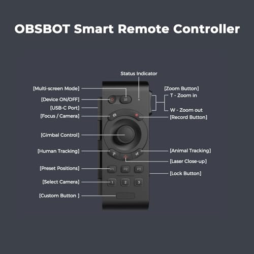 OBSBOT Tail Air/Tail 2 Remote Controller, PTZ-Steuerung über Gimbal-Knopf oder Handgelenksbewegungen, Bluetooth Wirelessly Connect bis zu 3 OBSBOT Tail Air Geräte