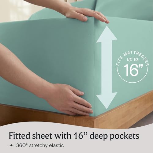 Image of LuxClub 5 PC Split King Sheet Set Bed Sheets Deep Pockets 18 inch Eco Friendly Wrinkle Free Cooling Sheets Machine Washable Hotel Bedding Silky Soft - Light Teal Split King