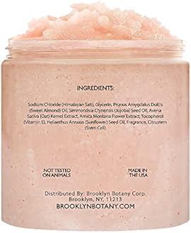 Brooklyn Botany Himalayan Salt & Stem Cell Body Scrub - Moisturizing and Exfoliating Body, Face, Hand, Foot Scrub - Fights Stretch Marks, Fine Lines, Wrinkles - Great Gifts for Women & Men - 10 oz