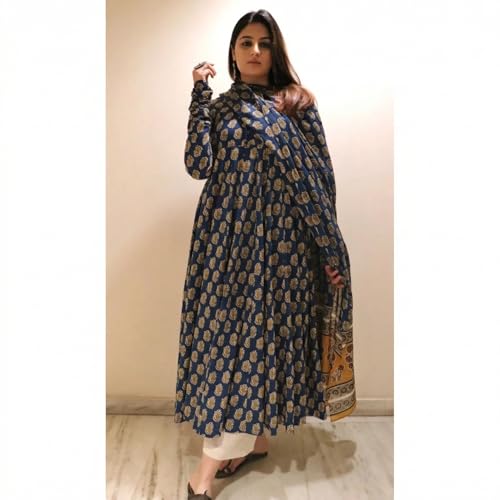 Image of Klosia Women Printed Anarkali Kurta and Pant Set with Dupatta | Printed Kurta Set | Viscose Kurta Set | Women Kurta Set | Summer Suit Set |
