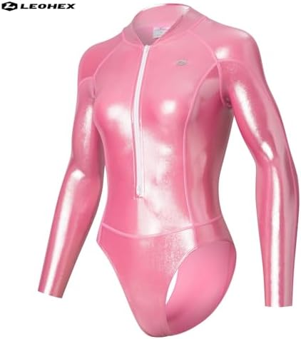 [LEOHEX] グリッター長袖水着 フロントジッパー 競泳水着 レオタード エナメル 光沢 ストレッチ密着 スイムウェアハイレグ バックレス ワンピース水着 コスプレ衣装 詳細画像2
