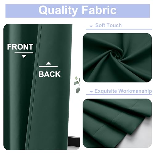Simplebrand Ava Ever Green Short 36 Inches Blackout Curtain 2 Panels Set, Half Window Rod Pocket Privacy Curtain Tiers for Kitchen, Curtains Blackout for Bathroom Shades, W40 x L36 Inch, Ever Green