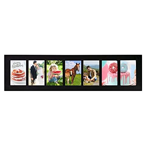 Adeco 7 Openings Black Collage Wooden Photo Frame, Wood Wall Hanging Collage Picture Frame, Wall Decor Made to display Seven 4 x 6 Inches Images Photo Frame for Family, Living Room, Bedroom Cover