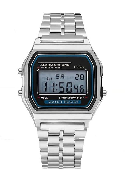 Image of Premium Digital Square Dial Unisex Wrist Watch for Men & Women | Vintage 4-Color Display | WR70ist Sports, Casual & Fashion Watch(Silver)