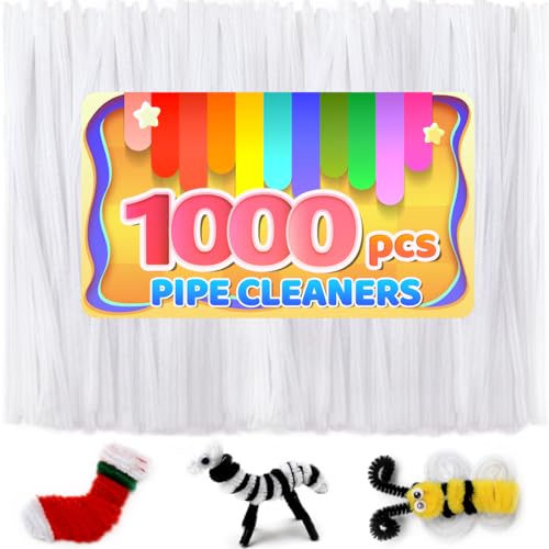 Image of IOOLEEM 1000pcs White Pipe Cleaners Bulk for Crafts | Chenille Stems for DIY Flower Making & Festival Decor & Party Projects, Pipe Cleaner Crafts, Art and Craft Supplies