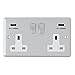 Price comparison product image AET CPC2GUSBWC Polished Chrome Classical 2 Gang Socket w Charging Ports White Insert Metal Rocker Switches-13 Amp Double Plug Socket & Dual USB Power Outlet