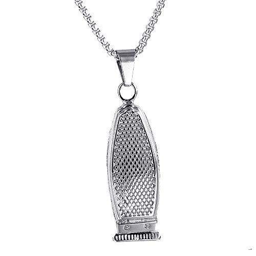 PAURO Men's Stainless Steel Electric Shaver Straight Edge Razor for Barber Pendant Necklace