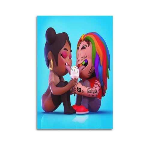 6ix9ine Couverture de l'album signée limitée, couverture d'album de musique, chanteuse pop hip-hop, rap - Impression sur toile - Décoration murale pour fille et garçon - 30 x 45 cm - Sans cadre