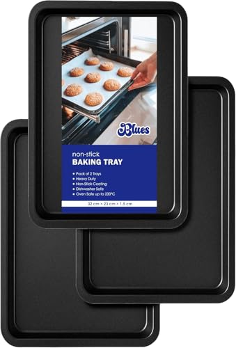 Non-Stick Baking Trays Set of 3 32cm Oven Tray Set Baking Sheet & Cookie Sheet Heavy Duty Baking Tray Dishwasher Safe Easy Clean Bakeware by BLUES