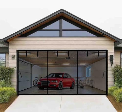 Image of Magnetic Garage Door Screen 19x7ft for 2 3 Car, Doors Durable Fiberglass Heavy Duty Mesh Magnetic Net, Pets Friendly Retractable for Carport Garage Patio Porch (Black, 19x7ft)