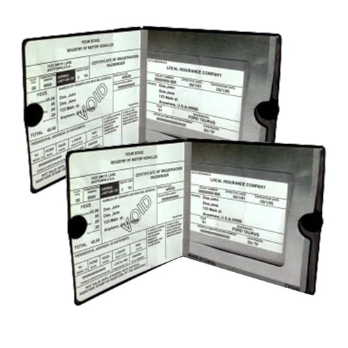 ESSENTIAL Car Auto Insurance Registration BLACK Document Wallet Holders 2 Pack - [BUNDLE, 2pcs] - Automobile, Motorcycle, Truck, Trailer Vinyl ID Holder & Visor Storage - Strong Closure On Each -