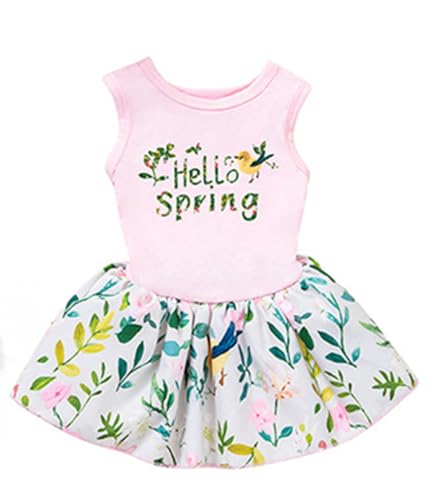 ISUPY かわいい ペットドレス 春夏 犬服 猫服 ワンピース ノースリーブ ドッグウェア 小型犬中型犬用 人気 ファッション プリンセススカート 快適 脱毛対策 お散歩用 (XS,ピンク)