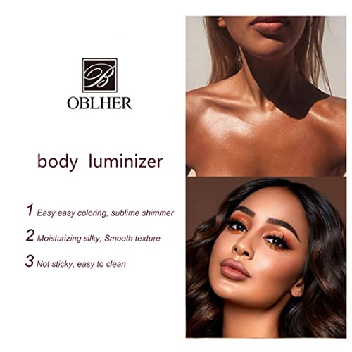 Oblher Face Illuminator Highlighter And Lightweight Shimmer Bronzer Fine Powder Glow Kit（White & Bronzer ）, Retouching Facial Contours Hypoallergenic Long-Lasting Makeup Sweatproof And Waterproof, Cruelty Free #TOP1