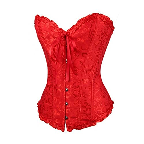 Dames Gothic Bustiers Corsets Satijn Beenkant Lace Up Overbust Bridal Lingerie (Kleur : Red, Size : XXX-Large) - Afbeelding 4